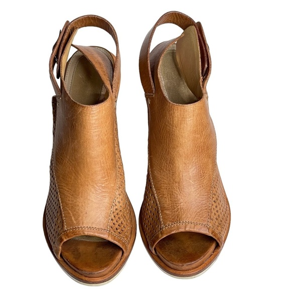 Rag & Bone Pala Wedge Sandals Womens 9 Leather Peep Toe Stacked Wood Heel Brown - Picture 6 of 11